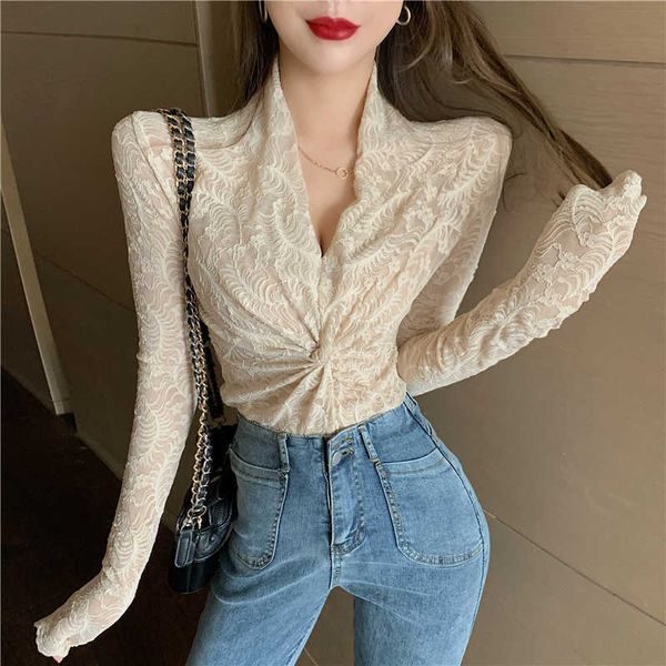 women's knits & tees deep v-neck chest criss-cross knotted design sheer lace women see through blouses shirts blusa tran, White
women's knits & tees deep v-neck chest criss-cross knotted design sheer lace women see through blouses shirts blusa tran, White