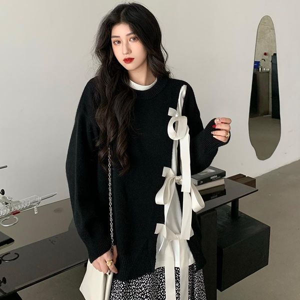 women's sweaters lace up bowknot casual women o neck long sleeve hollow out korean loose knitwear female 2021 autumn, White;black
women's sweaters lace up bowknot casual women o neck long sleeve hollow out korean loose knitwear female 2021 autumn, White;black