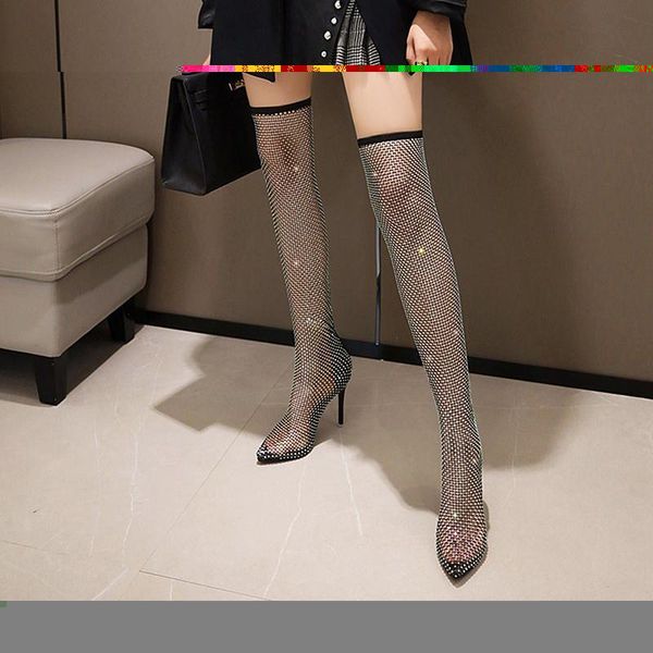 boots rhinestone mesh stretch over-the-knee thigh high net sock clear sandals pointed toe shoes nightclub heels, Black
boots rhinestone mesh stretch over-the-knee thigh high net sock clear sandals pointed toe shoes nightclub heels, Black