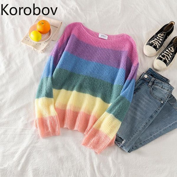 korobov 2021 o neck women sweaters autumn chic rainbow long sleeve pullovers femme knittwear striped sueter mujer women's, White;black
korobov 2021 o neck women sweaters autumn chic rainbow long sleeve pullovers femme knittwear striped sueter mujer women's, White;black