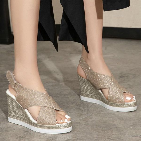 women back strap shiny glitter platform wedges high heel gladiator sandals female breathable lace peep toe party pumps shoes, Black
women back strap shiny glitter platform wedges high heel gladiator sandals female breathable lace peep toe party pumps shoes, Black