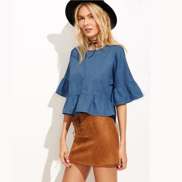 women's blouses & shirts 2021 women casual loose blue denim blouse summer vintage style o-neck shirt blusas plus size, White
women's blouses & shirts 2021 women casual loose blue denim blouse summer vintage style o-neck shirt blusas plus size, White