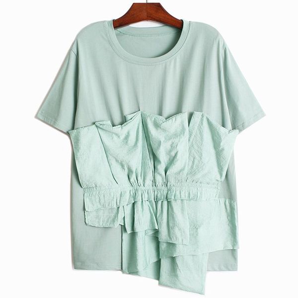 women's t-shirt superaen solid color short sleeve fashion pleated stitching loose casual summer shirring korean shirts women, White
women's t-shirt superaen solid color short sleeve fashion pleated stitching loose casual summer shirring korean shirts women, White
