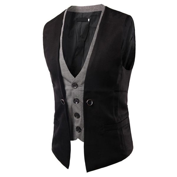 men's vests spring and autumn cool plaid panel slim fit mock two-piece single breasted casual five-color vest, Black;white
men's vests spring and autumn cool plaid panel slim fit mock two-piece single breasted casual five-color vest, Black;white