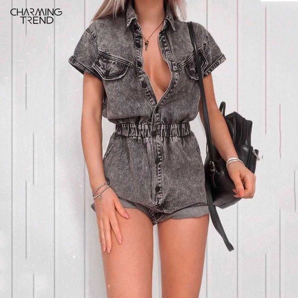 summer denim short jumpsuit women lapel zipper pockets elastic waist retro romper palysuits solid overall ladies england 210702, Black;white
summer denim short jumpsuit women lapel zipper pockets elastic waist retro romper palysuits solid overall ladies england 210702, Black;white