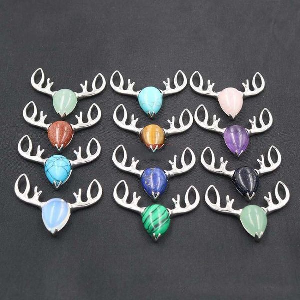 pendant necklaces natural stone deer chain healing jewelry crystal necklace amethysts quartz men and women's fashion gift for gril, Silver 
pendant necklaces natural stone deer chain healing jewelry crystal necklace amethysts quartz men and women's fashion gift for gril, Silver