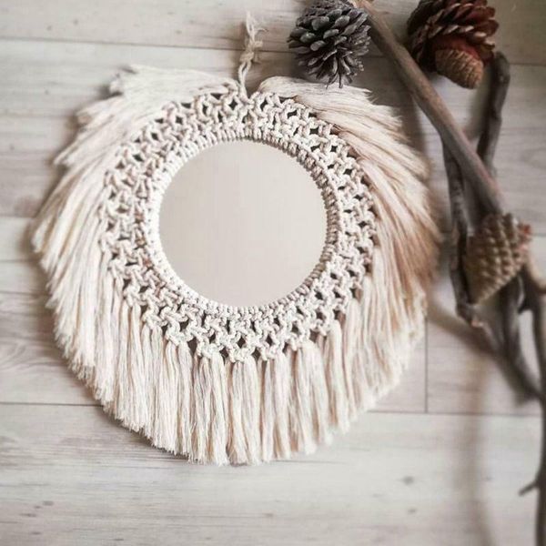 hanging wall mirror with macrame fringe round boho art decor handmade woven tassel vintage for home mirrors
hanging wall mirror with macrame fringe round boho art decor handmade woven tassel vintage for home mirrors