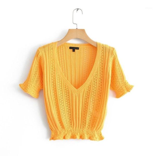 women's sweaters white/red/yellow hollow out ruffles knitted sweater ladies summer sweet v-neck short sleeve crop, White;black
women's sweaters white/red/yellow hollow out ruffles knitted sweater ladies summer sweet v-neck short sleeve crop, White;black