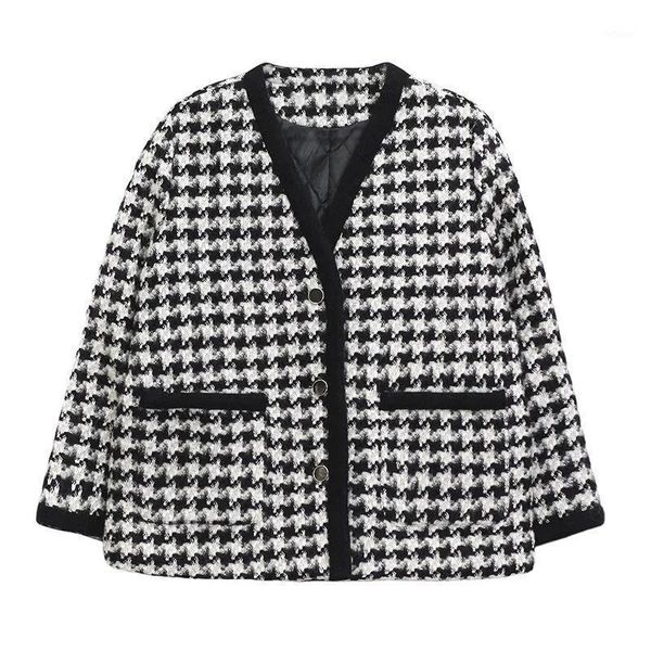 women's wool & blends autumn winter small fragrance houndstooth jacket women korean loose v-neck woolen coat chic vintage plaid outerwe, Black
women's wool & blends autumn winter small fragrance houndstooth jacket women korean loose v-neck woolen coat chic vintage plaid outerwe, Black