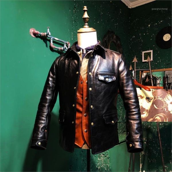 men's leather & faux core thick tough tea horse brakeman coat retro kaji genuine horsehide jacket sturdy, Black
men's leather & faux core thick tough tea horse brakeman coat retro kaji genuine horsehide jacket sturdy, Black