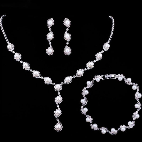 earrings & necklace simulated pearl bride wedding jewelry sets simple crystal bracelets women party gift, Silver
earrings & necklace simulated pearl bride wedding jewelry sets simple crystal bracelets women party gift, Silver