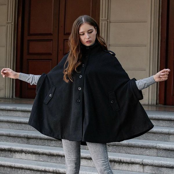 women's wool & blends autumn and winter fashion black coat cloak bat sleeve shawl short warm thick casual button
women's wool & blends autumn and winter fashion black coat cloak bat sleeve shawl short warm thick casual button