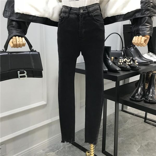women's pants & capris black thin fleece jeans female 2021 autumn and winter wild high waist, Black;white
women's pants & capris black thin fleece jeans female 2021 autumn and winter wild high waist, Black;white