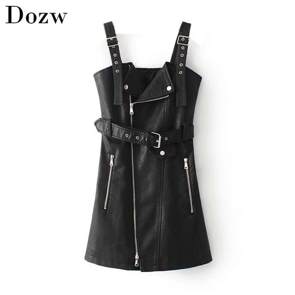 chic women pu leather solid mini dress a line sleeveless slim ladies dresses backless zipper sashes streetwear robe femme 210414, Black;gray
chic women pu leather solid mini dress a line sleeveless slim ladies dresses backless zipper sashes streetwear robe femme 210414, Black;gray