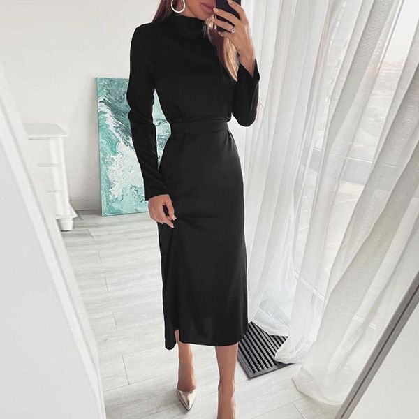 casual dresses fashion autumn winter office lady elegant lace-up waist long sleeve party dress turtleneck solid women all-match mujer, Black;gray
casual dresses fashion autumn winter office lady elegant lace-up waist long sleeve party dress turtleneck solid women all-match mujer, Black;gray
