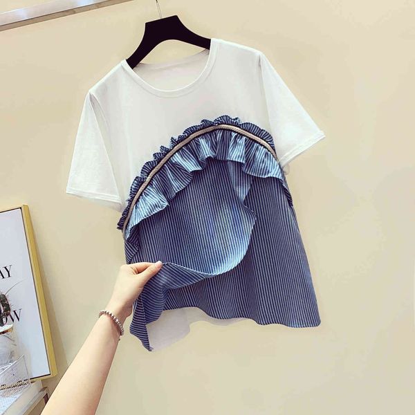 summer new korean elegant women t-shirts lotus leaf hem splicing short-sleeve t-shirt loose leisure t-shirts patchwork 210421, White
summer new korean elegant women t-shirts lotus leaf hem splicing short-sleeve t-shirt loose leisure t-shirts patchwork 210421, White