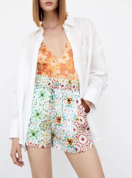 women's shorts women summer floral print casual beach style female tied elastic waist chic lady side split fashion patchwork, White;black
women's shorts women summer floral print casual beach style female tied elastic waist chic lady side split fashion patchwork, White;black
