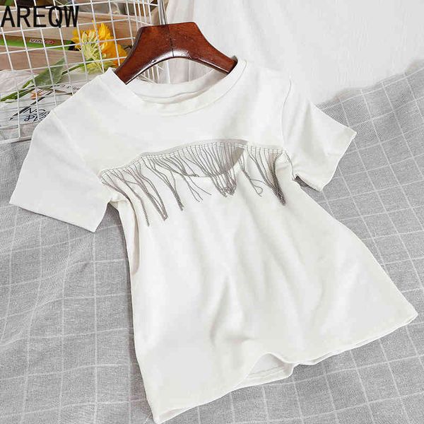 v964 hollow tassel short white t-shirt bottoming shirt temperament women's trendy t shirt women 210507
v964 hollow tassel short white t-shirt bottoming shirt temperament women's trendy t shirt women 210507