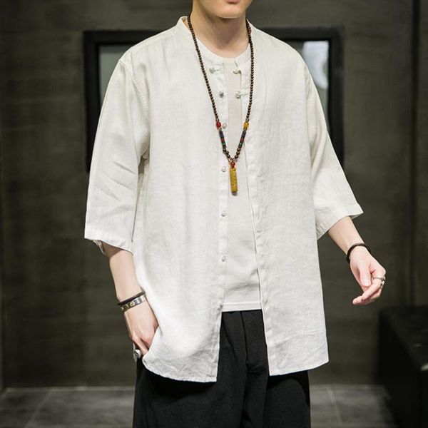 men's casual shirts linen shirt summer stand collar 7 4 sleeve coil button cotton upper garment short coat, White;black
men's casual shirts linen shirt summer stand collar 7 4 sleeve coil button cotton upper garment short coat, White;black