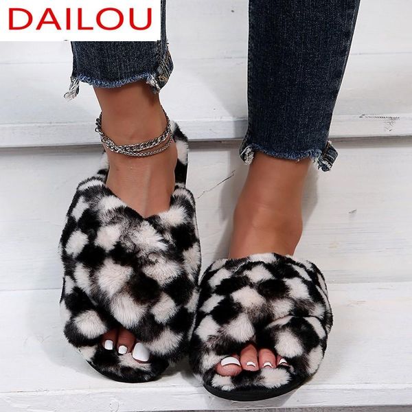 slippers 2021 cross plush open-toe footwear indoor home women slides winter warm furry flip flops female checkered flat shoes, Black
slippers 2021 cross plush open-toe footwear indoor home women slides winter warm furry flip flops female checkered flat shoes, Black