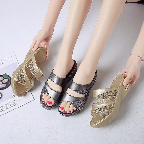 sandals summer ladies wedge open toe retro sequins non-slip casual women's thick sole shoes platform, Black
sandals summer ladies wedge open toe retro sequins non-slip casual women's thick sole shoes platform, Black