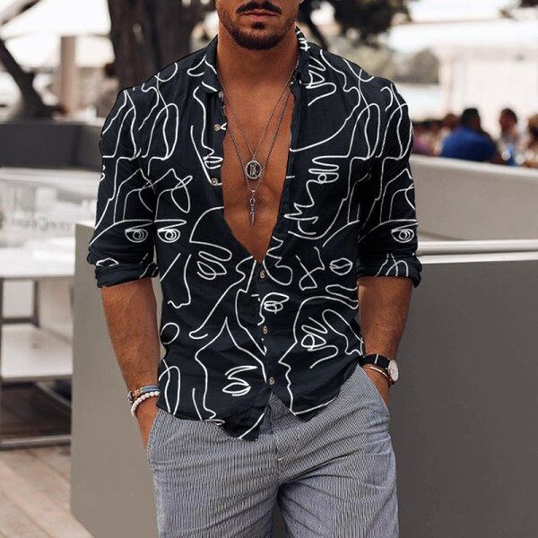 ink and wash comfortable men's long-sleeved shirt comfortable fit fashion retro style travel office entertainment, White;black
ink and wash comfortable men's long-sleeved shirt comfortable fit fashion retro style travel office entertainment, White;black