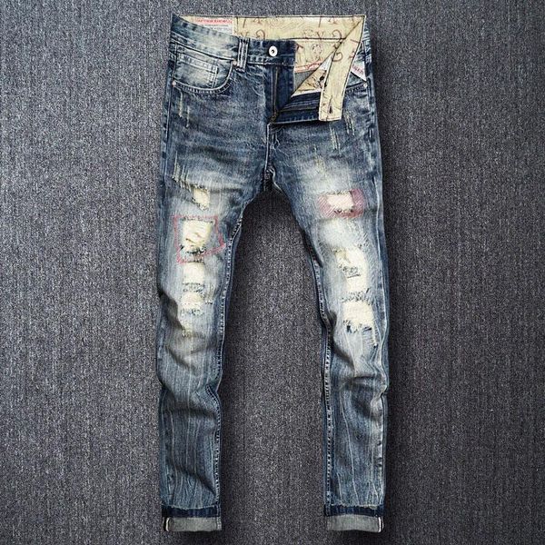 italian style fashion men jeans slim fit retro wash destroyed ripped patches vintage designer homme men's, Blue
italian style fashion men jeans slim fit retro wash destroyed ripped patches vintage designer homme men's, Blue