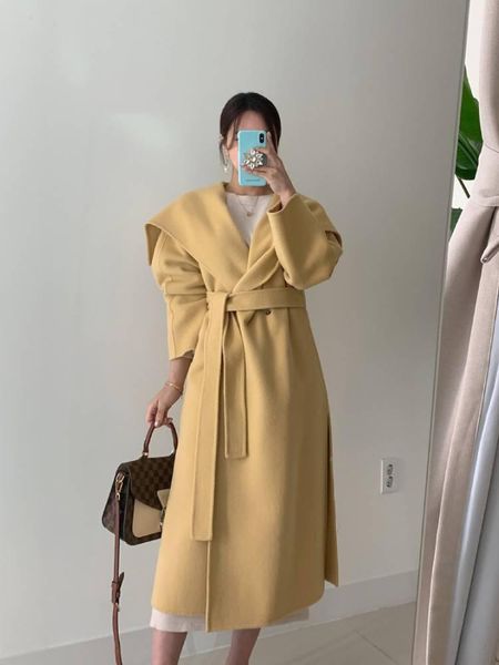 women's wool & blends chic turn-down collar single button women korean autumn winter drawstring slim waist jackets warm soft long coat, Black
women's wool & blends chic turn-down collar single button women korean autumn winter drawstring slim waist jackets warm soft long coat, Black