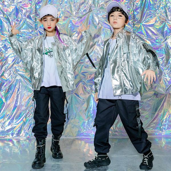 stage wear kids hip hop dance costume silver jacket long sleeves cargo pants girls street festival performance clothing bl6856, Black;red
stage wear kids hip hop dance costume silver jacket long sleeves cargo pants girls street festival performance clothing bl6856, Black;red