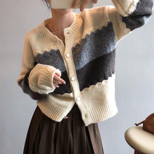 women's knits & tees horizontal striped contrast color knitted cardigan autumn and winter 2021 style korean loose lazy sweater coat ys0, White
women's knits & tees horizontal striped contrast color knitted cardigan autumn and winter 2021 style korean loose lazy sweater coat ys0, White