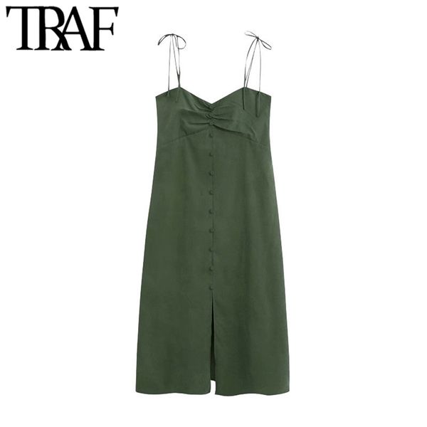 women chic fashion decorative buttons midi dress vintage v neck thin tie straps slit female dresses mujer 210507, Black;gray
women chic fashion decorative buttons midi dress vintage v neck thin tie straps slit female dresses mujer 210507, Black;gray