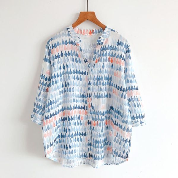 women's blouses & shirts cotton printed women summer 2021 v-neck half sleeved loose casual all match female outwear, White
women's blouses & shirts cotton printed women summer 2021 v-neck half sleeved loose casual all match female outwear, White