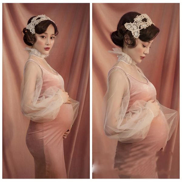 women pregnancy pgraphy props gown for p shoot pink elegant long sleeve maternity dress for baby shower, White
women pregnancy pgraphy props gown for p shoot pink elegant long sleeve maternity dress for baby shower, White