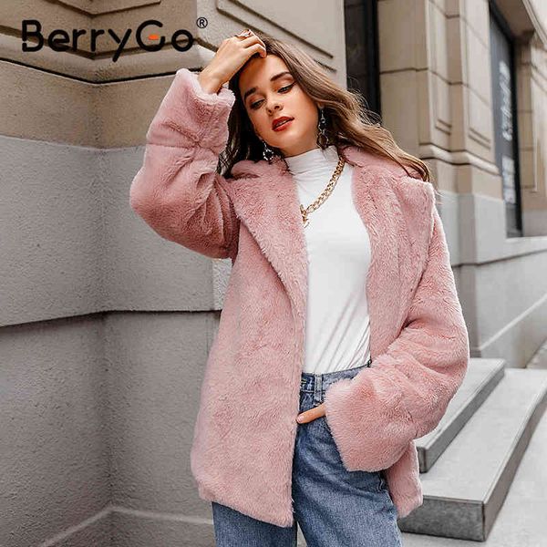 berrygo elegant lapel pink women fur coat female long sleeve lace up parka casual office ladies autumn winter fur 210513, Black
berrygo elegant lapel pink women fur coat female long sleeve lace up parka casual office ladies autumn winter fur 210513, Black