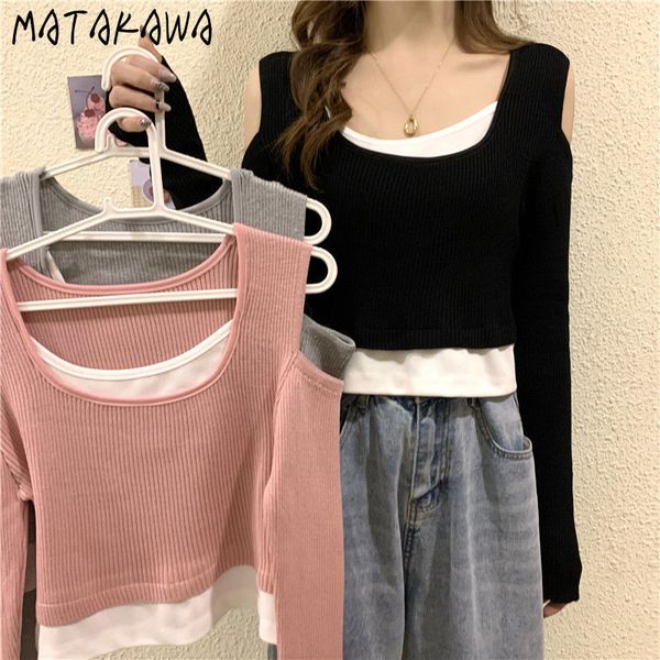 matakawa slim sweater women spring off-shoulder pullovers fake two-piece long-sleeved sweaters for women 210513, White;black
matakawa slim sweater women spring off-shoulder pullovers fake two-piece long-sleeved sweaters for women 210513, White;black