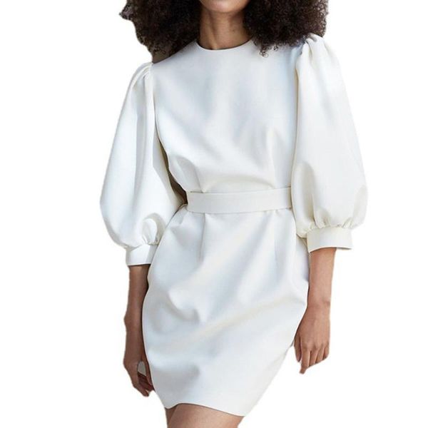 office lady fashion oversize ladies dress temperament simple slim high waist white round neck lantern sleeve 2021 casual dresses, Black;gray
office lady fashion oversize ladies dress temperament simple slim high waist white round neck lantern sleeve 2021 casual dresses, Black;gray
