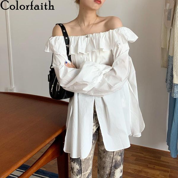 women's blouses & shirts colorfaith 2021 summer autunm slash neck korean split ruffle oversize wild vintage lady bl53721, White
women's blouses & shirts colorfaith 2021 summer autunm slash neck korean split ruffle oversize wild vintage lady bl53721, White