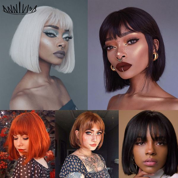 short bob wig with bangs straight synthetic hair glueless cosplay wig for black/white women heat resistant hair anniviafactory direct
short bob wig with bangs straight synthetic hair glueless cosplay wig for black/white women heat resistant hair anniviafactory direct