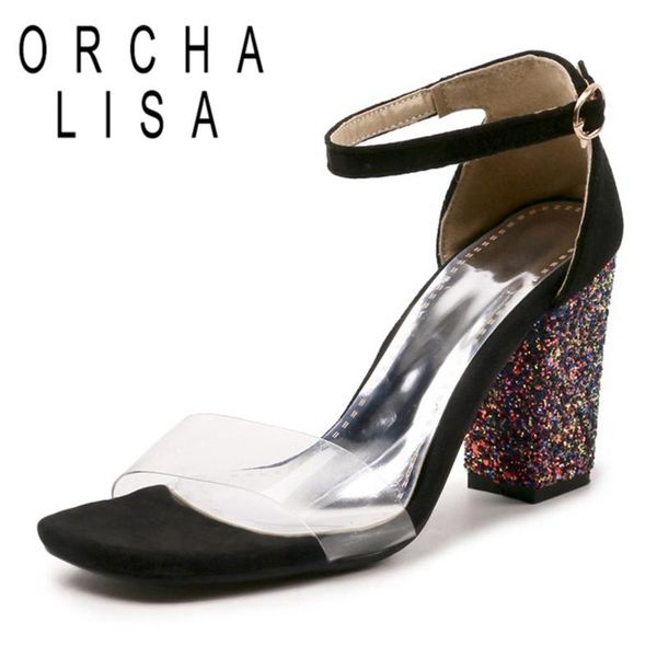 women sandals open toe 8.5cm 5cm glitter square heels one-button buckle transparent big size 28-52 red casual c1804, Black
women sandals open toe 8.5cm 5cm glitter square heels one-button buckle transparent big size 28-52 red casual c1804, Black