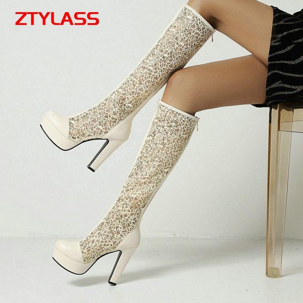 boots women's shoes summer high heels mesh fashion zipper platform knee hollow square heel long, Black
boots women's shoes summer high heels mesh fashion zipper platform knee hollow square heel long, Black