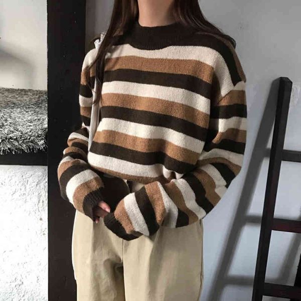 casual loose striped japane kawaii ulzzang sweater, korean harajuku women's retro clothing, White;black
casual loose striped japane kawaii ulzzang sweater, korean harajuku women's retro clothing, White;black