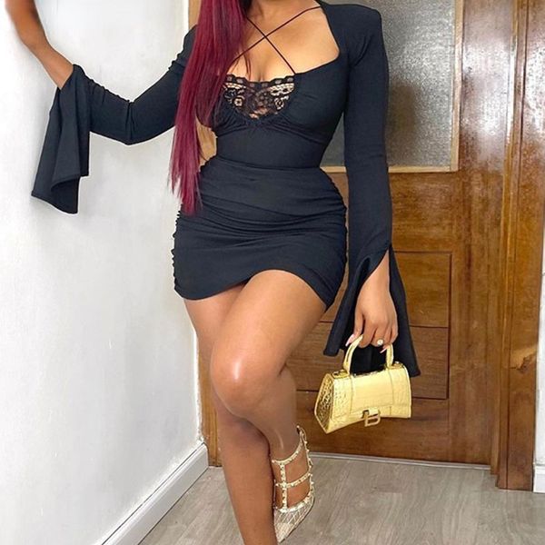 summer dresses for women flare sleeve backless slim draped black mini dress fashion dresses without lace underwear, Black;gray
summer dresses for women flare sleeve backless slim draped black mini dress fashion dresses without lace underwear, Black;gray