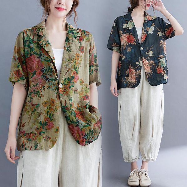 women's suits & blazers big size summer women vintage elegant peony print outerwear ladies female plus large short sleeve cotton linen, White;black
women's suits & blazers big size summer women vintage elegant peony print outerwear ladies female plus large short sleeve cotton linen, White;black