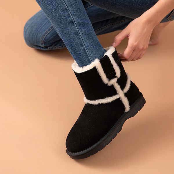 boots snow women wool ankle boots cow suede leather slip-on winter warm fur lady shoes handmade 08024, Black
boots snow women wool ankle boots cow suede leather slip-on winter warm fur lady shoes handmade 08024, Black