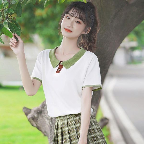 women's t-shirt khaki summer 2021 vigorous girl color matching short sleeve sweater student loose top, White
women's t-shirt khaki summer 2021 vigorous girl color matching short sleeve sweater student loose top, White