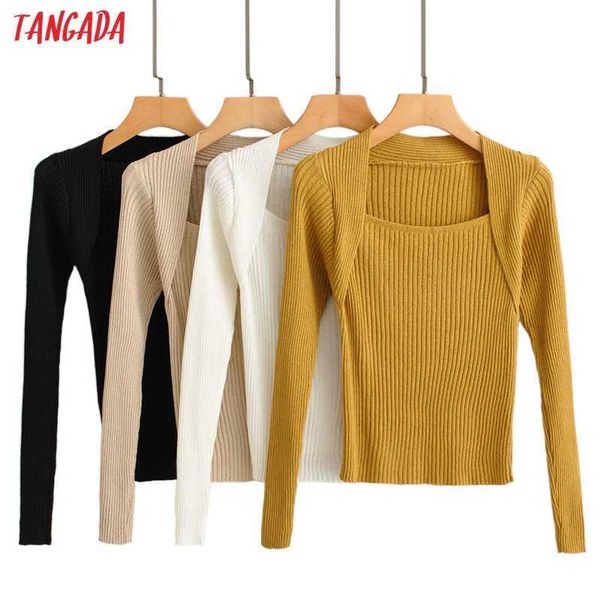 tangada chic women solid square collar thin sweater long sleeve ladies knitted jumper lk26 210609, White;black
tangada chic women solid square collar thin sweater long sleeve ladies knitted jumper lk26 210609, White;black
