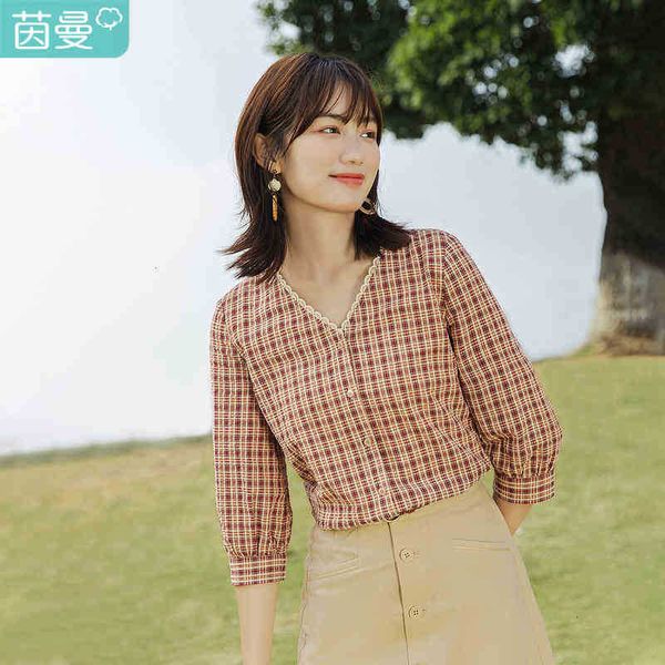 women's blouses & shirts blouses spring arrival retro plaid art lace v-neck long sleeve temperament lady cotton comfortable blouse 3bn1, White
women's blouses & shirts blouses spring arrival retro plaid art lace v-neck long sleeve temperament lady cotton comfortable blouse 3bn1, White
