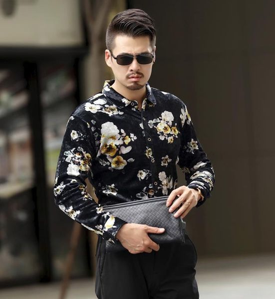 winter velvet autumn men's silk shirt fashion floral print long sleeve men casual thick liner velour shirts warm dress, White;black
winter velvet autumn men's silk shirt fashion floral print long sleeve men casual thick liner velour shirts warm dress, White;black