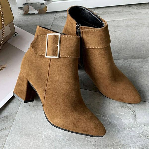 boots brand women's ankle zipper mid square heels platform for ladies buckle footwear shoes solid mujer, Black
boots brand women's ankle zipper mid square heels platform for ladies buckle footwear shoes solid mujer, Black
