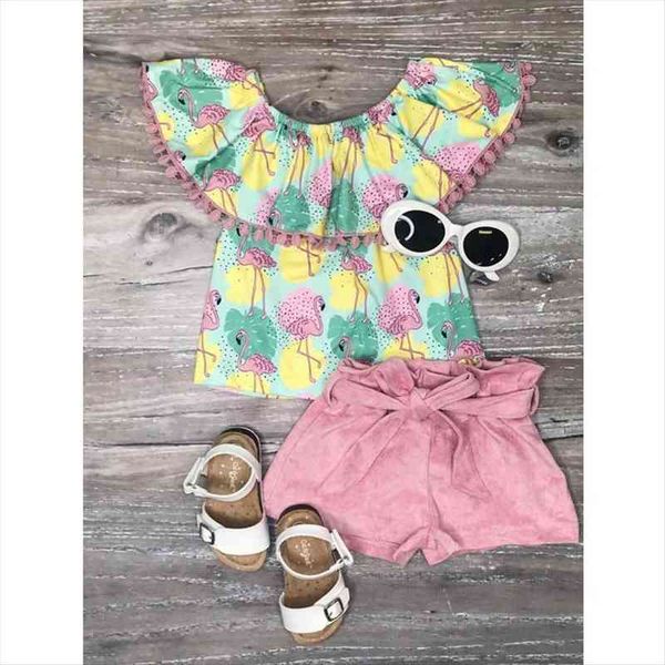 0-5y summer toddler girls clothes sets flamingo print ruffled collar solid color shorts, White
0-5y summer toddler girls clothes sets flamingo print ruffled collar solid color shorts, White